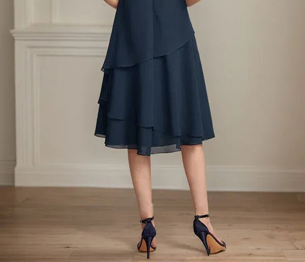 A-line Scoop Illusion Knee-Length Lace Chiffon Mother of the Bride Dress With Sequins