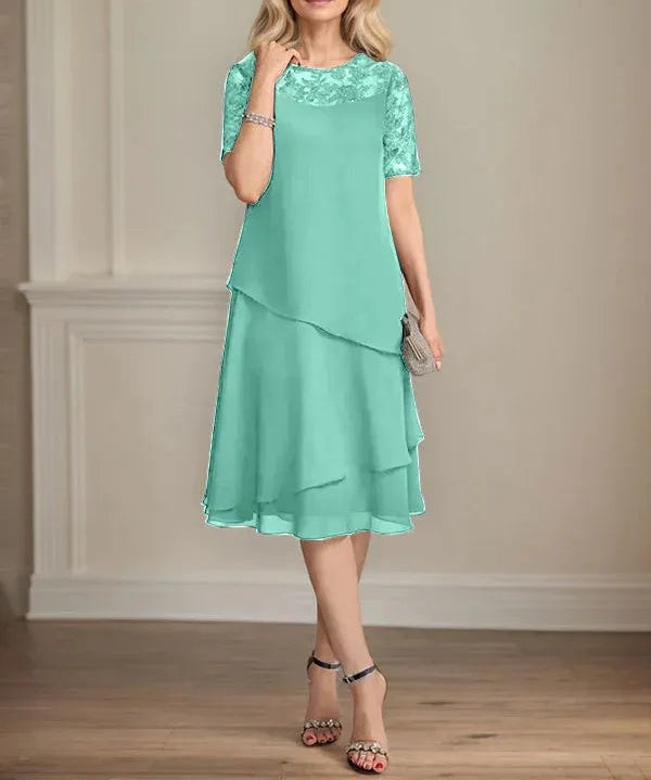A-line Scoop Illusion Knee-Length Lace Chiffon Mother of the Bride Dress With Sequins