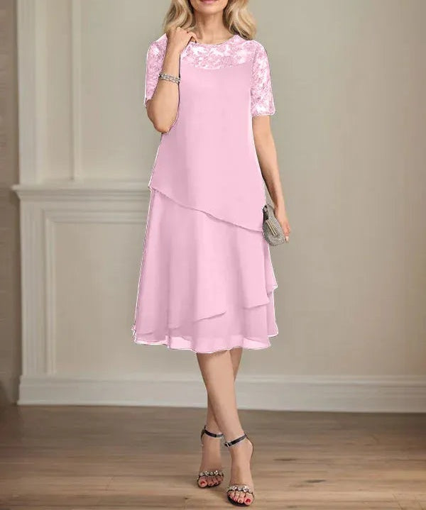 A-line Scoop Illusion Knee-Length Lace Chiffon Mother of the Bride Dress With Sequins