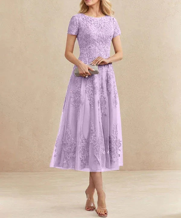 A-line Scoop Tea-Length Tulle Lace Mother of the Bride Dress