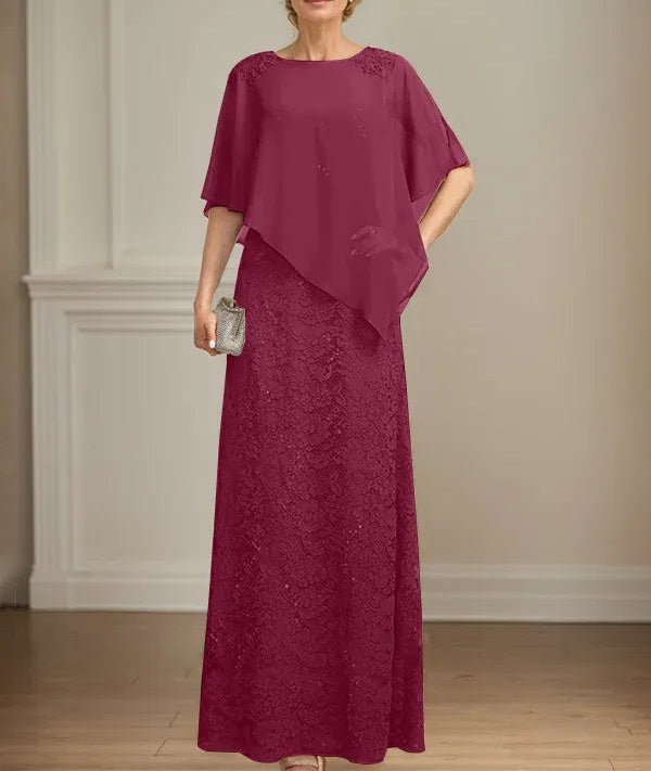 Sheath/Column Scoop Floor-Length Chiffon Lace Mother of the Bride Dress With Sequins Beading