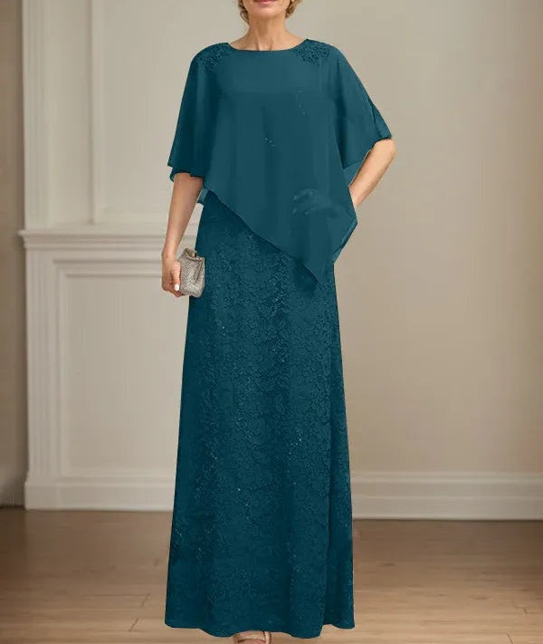 Sheath/Column Scoop Floor-Length Chiffon Lace Mother of the Bride Dress With Sequins Beading