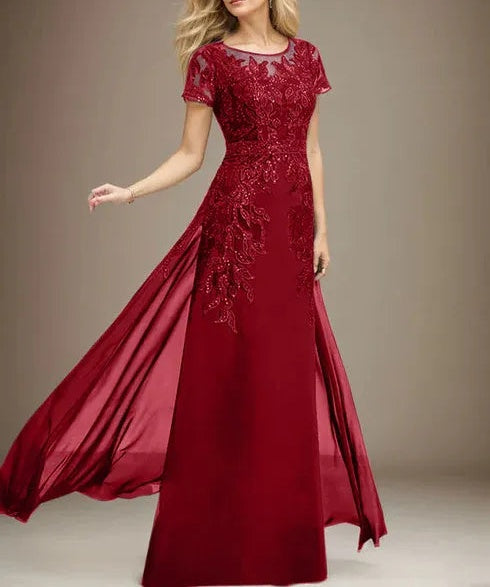 Sheath/Column Scoop Illusion Floor-Length Lace Chiffon Mother of the Bride Dress With Sequins