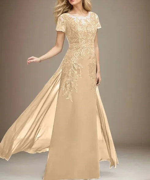 Sheath/Column Scoop Illusion Floor-Length Lace Chiffon Mother of the Bride Dress With Sequins