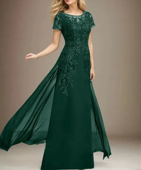Sheath/Column Scoop Illusion Floor-Length Lace Chiffon Mother of the Bride Dress With Sequins