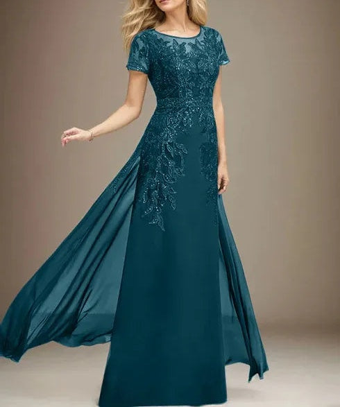 Sheath/Column Scoop Illusion Floor-Length Lace Chiffon Mother of the Bride Dress With Sequins