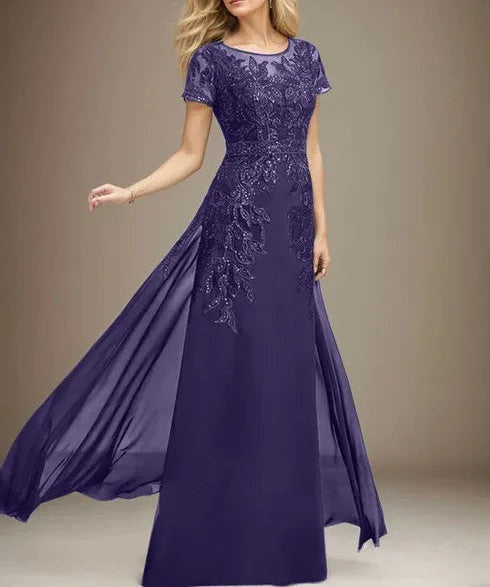 Sheath/Column Scoop Illusion Floor-Length Lace Chiffon Mother of the Bride Dress With Sequins