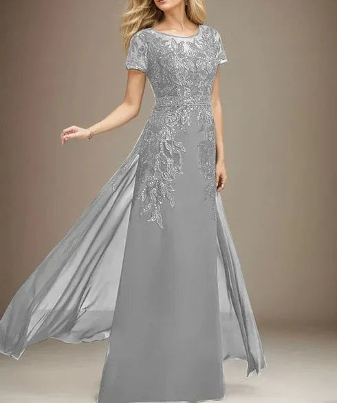 Sheath/Column Scoop Illusion Floor-Length Lace Chiffon Mother of the Bride Dress With Sequins