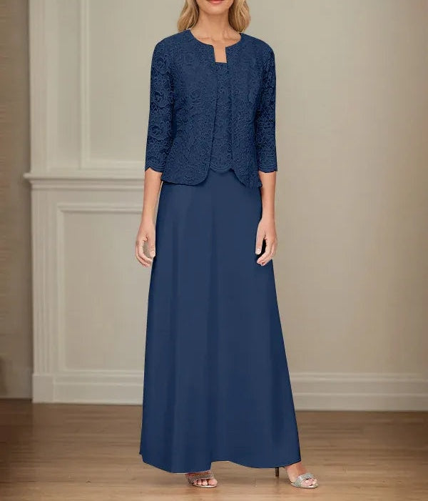 Glitter Lace & Satin Skirt Jacket Dress with Open Jacket