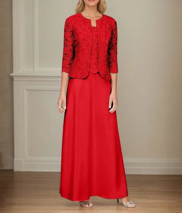 Glitter Lace & Satin Skirt Jacket Dress with Open Jacket