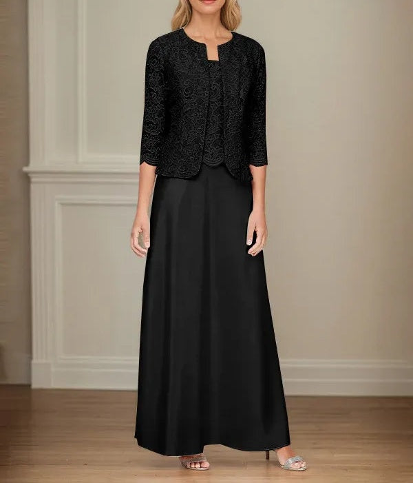 Glitter Lace & Satin Skirt Jacket Dress with Open Jacket