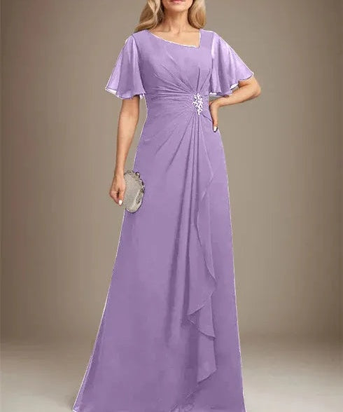 A-line Asymmetrical Floor-Length Chiffon Mother of the Bride Dress With Pleated Beading Sequins