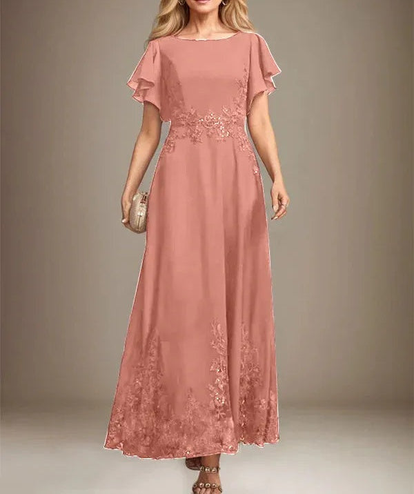 A-line Scoop Ankle-Length Lace Chiffon Mother of the Bride Dress With Sequins
