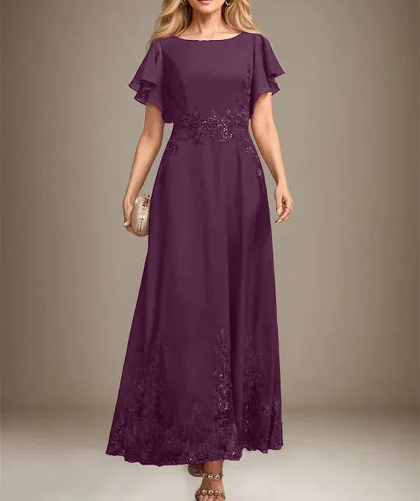 A-line Scoop Ankle-Length Lace Chiffon Mother of the Bride Dress With Sequins
