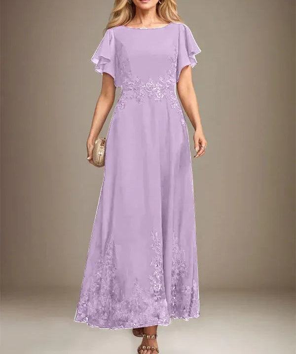 A-line Scoop Ankle-Length Lace Chiffon Mother of the Bride Dress With Sequins