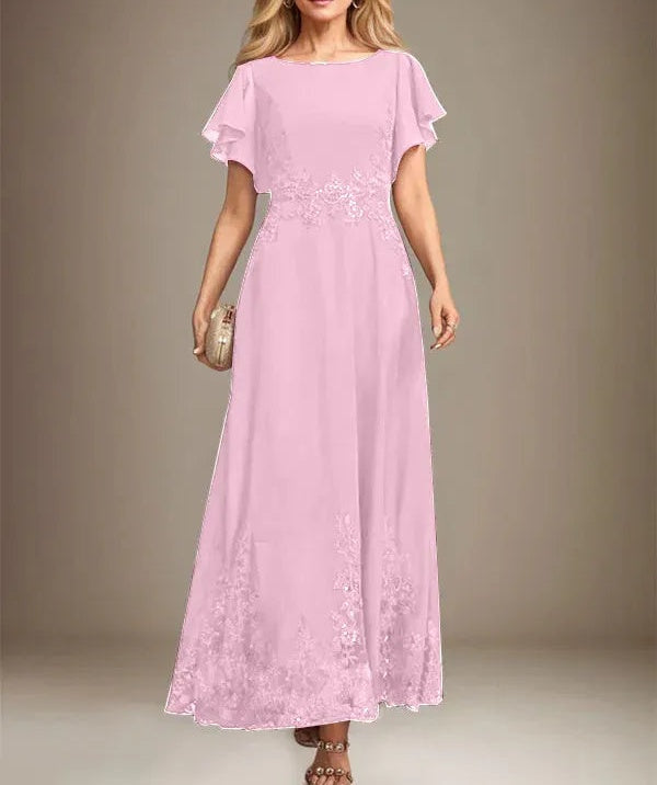 A-line Scoop Ankle-Length Lace Chiffon Mother of the Bride Dress With Sequins