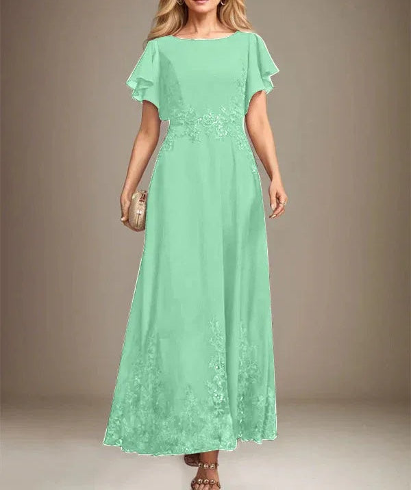A-line Scoop Ankle-Length Lace Chiffon Mother of the Bride Dress With Sequins