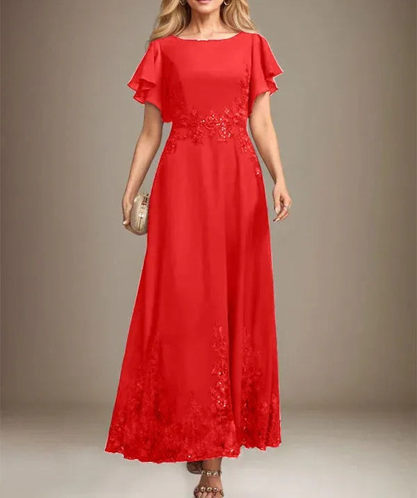 A-line Scoop Ankle-Length Lace Chiffon Mother of the Bride Dress With Sequins