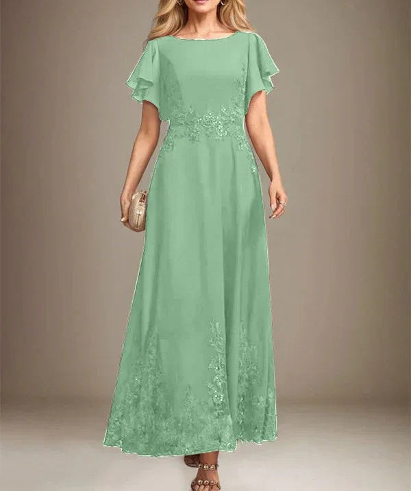 A-line Scoop Ankle-Length Lace Chiffon Mother of the Bride Dress With Sequins
