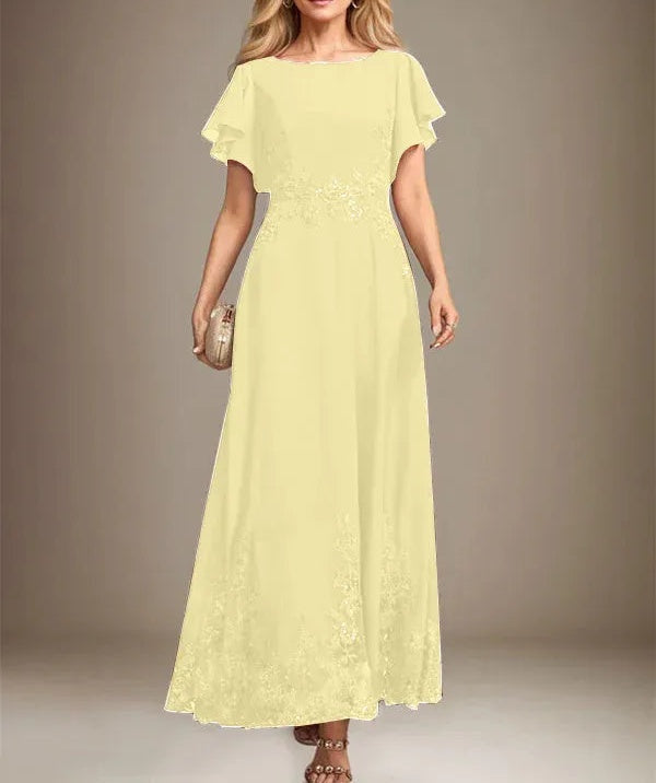 A-line Scoop Ankle-Length Lace Chiffon Mother of the Bride Dress With Sequins
