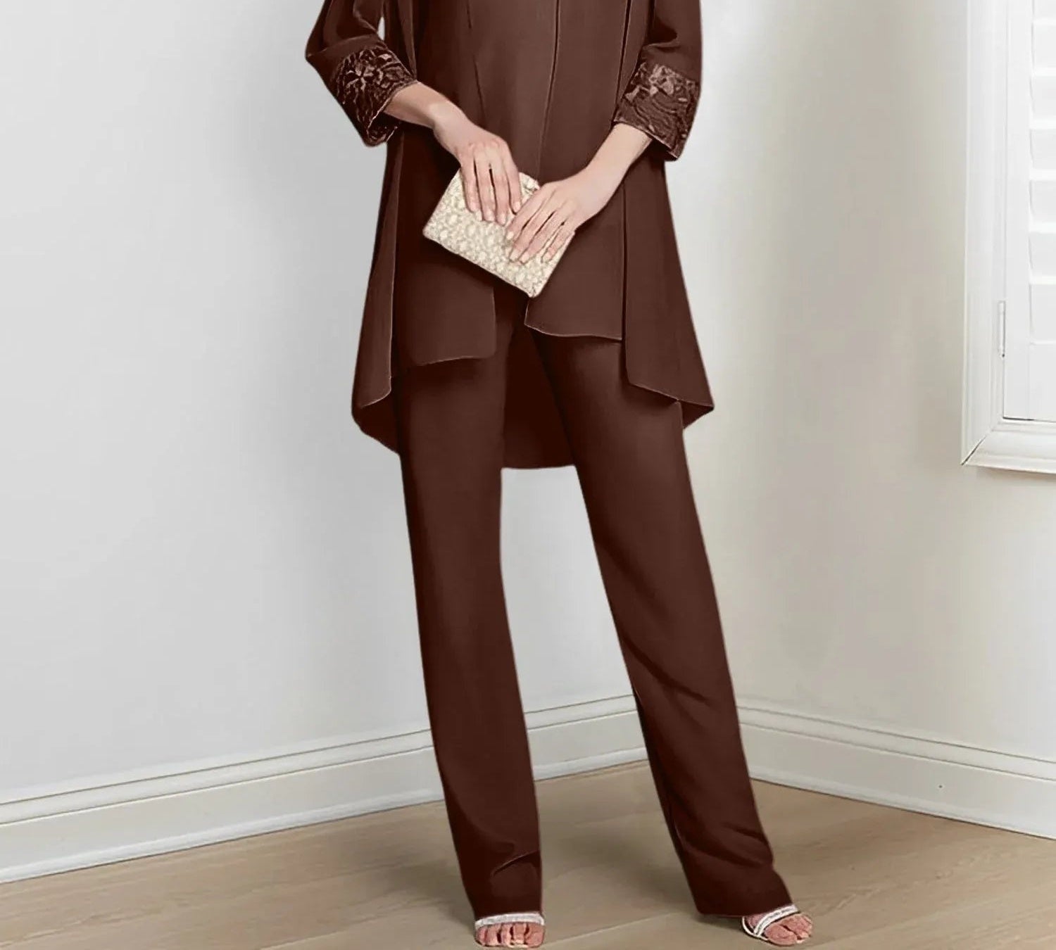 Chiffon Long Sleeves Mother Of The Bride Pantsuits With Jacket