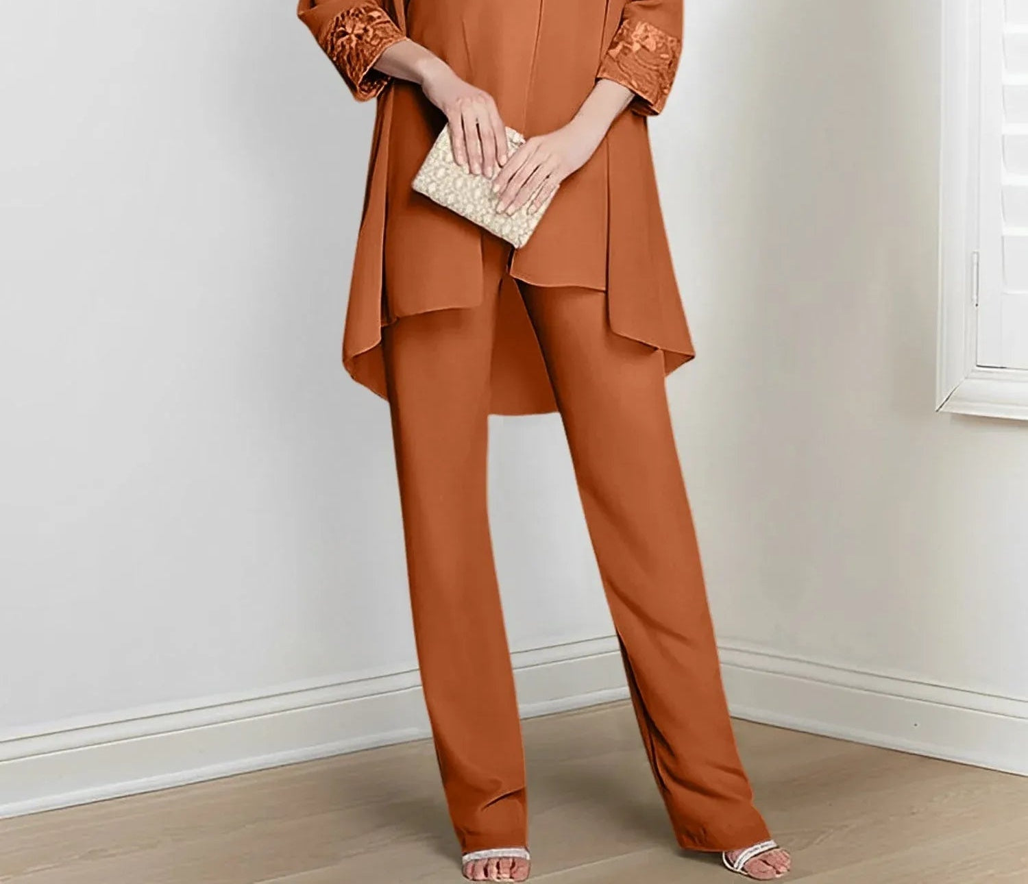 Chiffon Long Sleeves Mother Of The Bride Pantsuits With Jacket