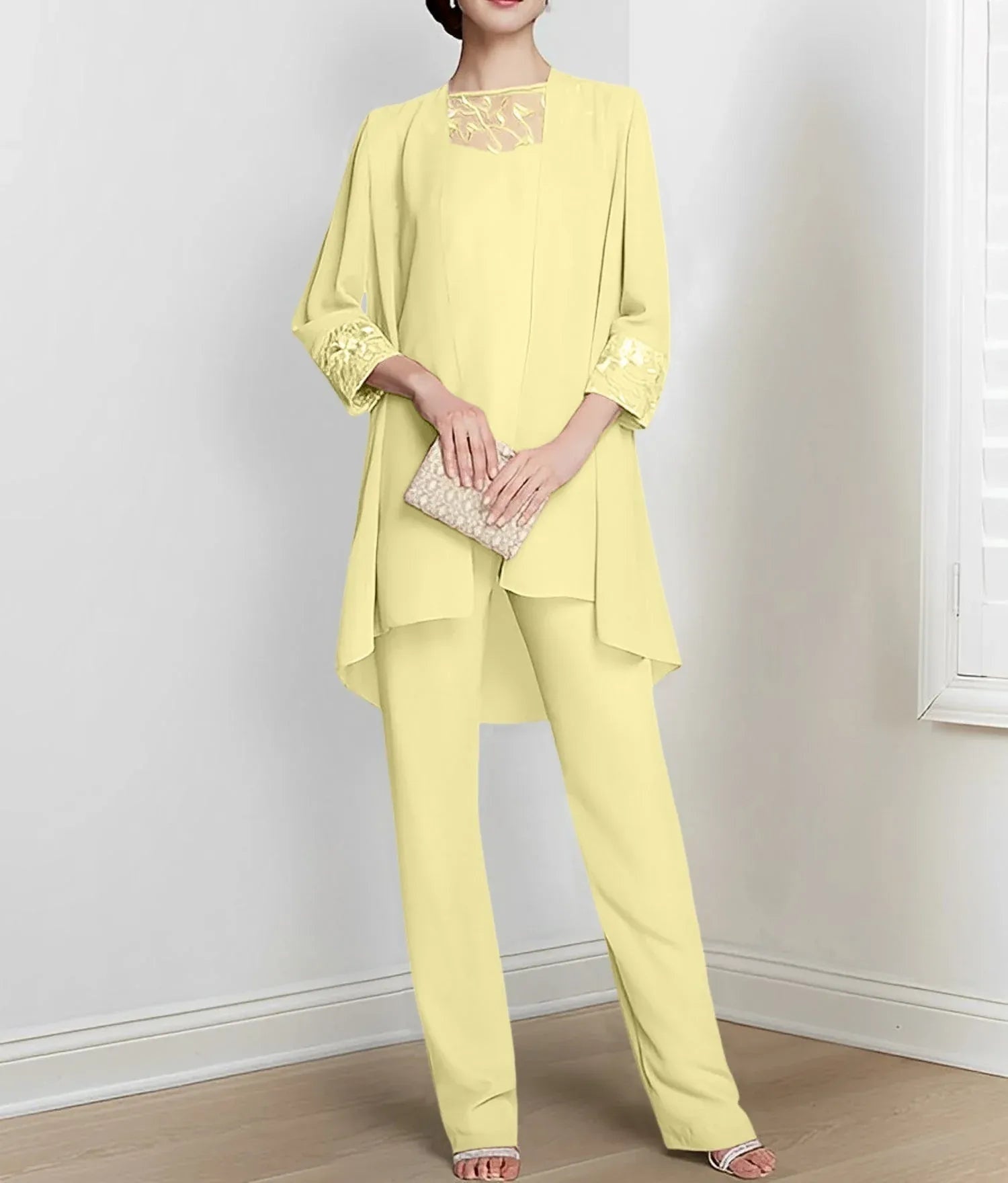 Chiffon Long Sleeves Mother Of The Bride Pantsuits With Jacket