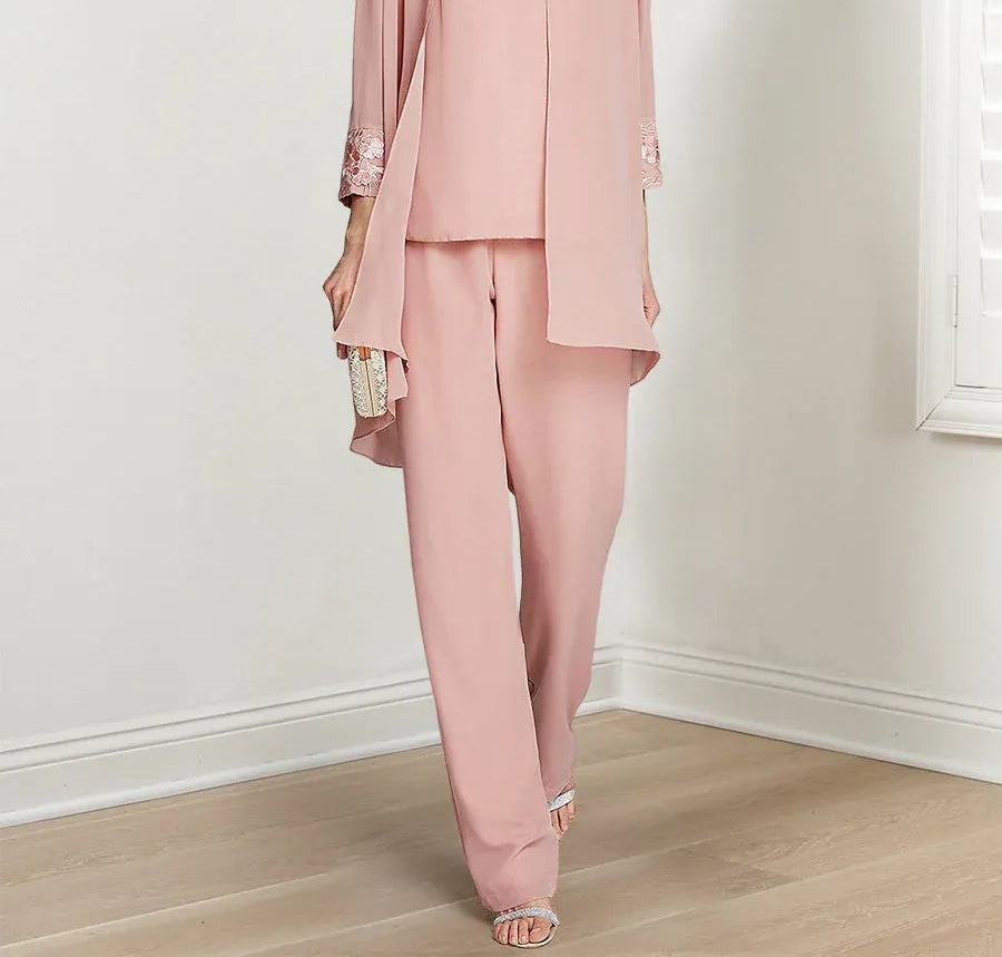 Chiffon Long Sleeves Mother Of The Bride Pantsuits With Jacket
