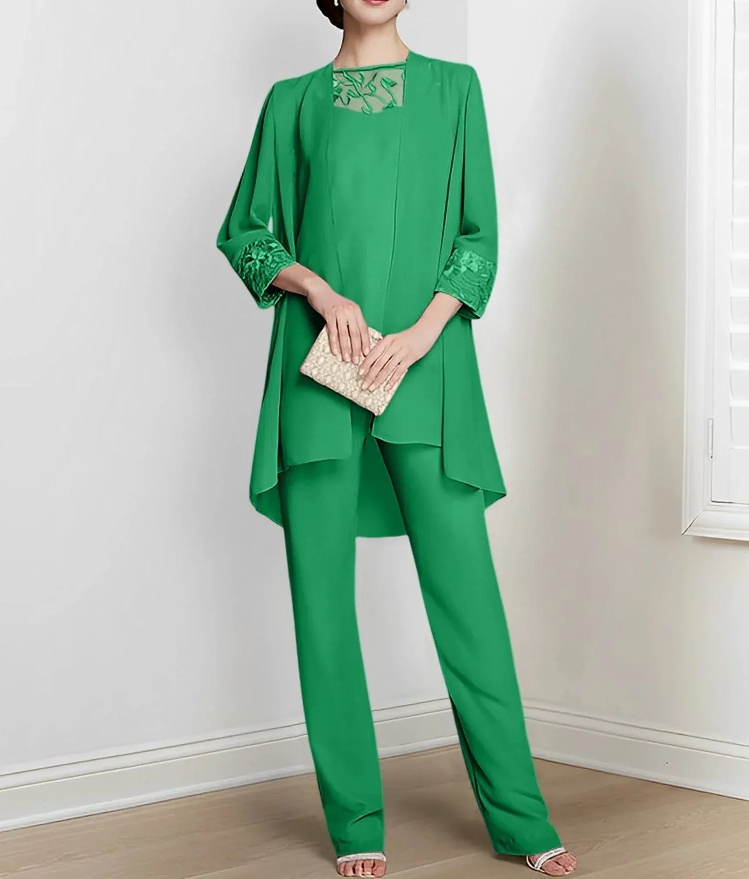 Chiffon Long Sleeves Mother Of The Bride Pantsuits With Jacket
