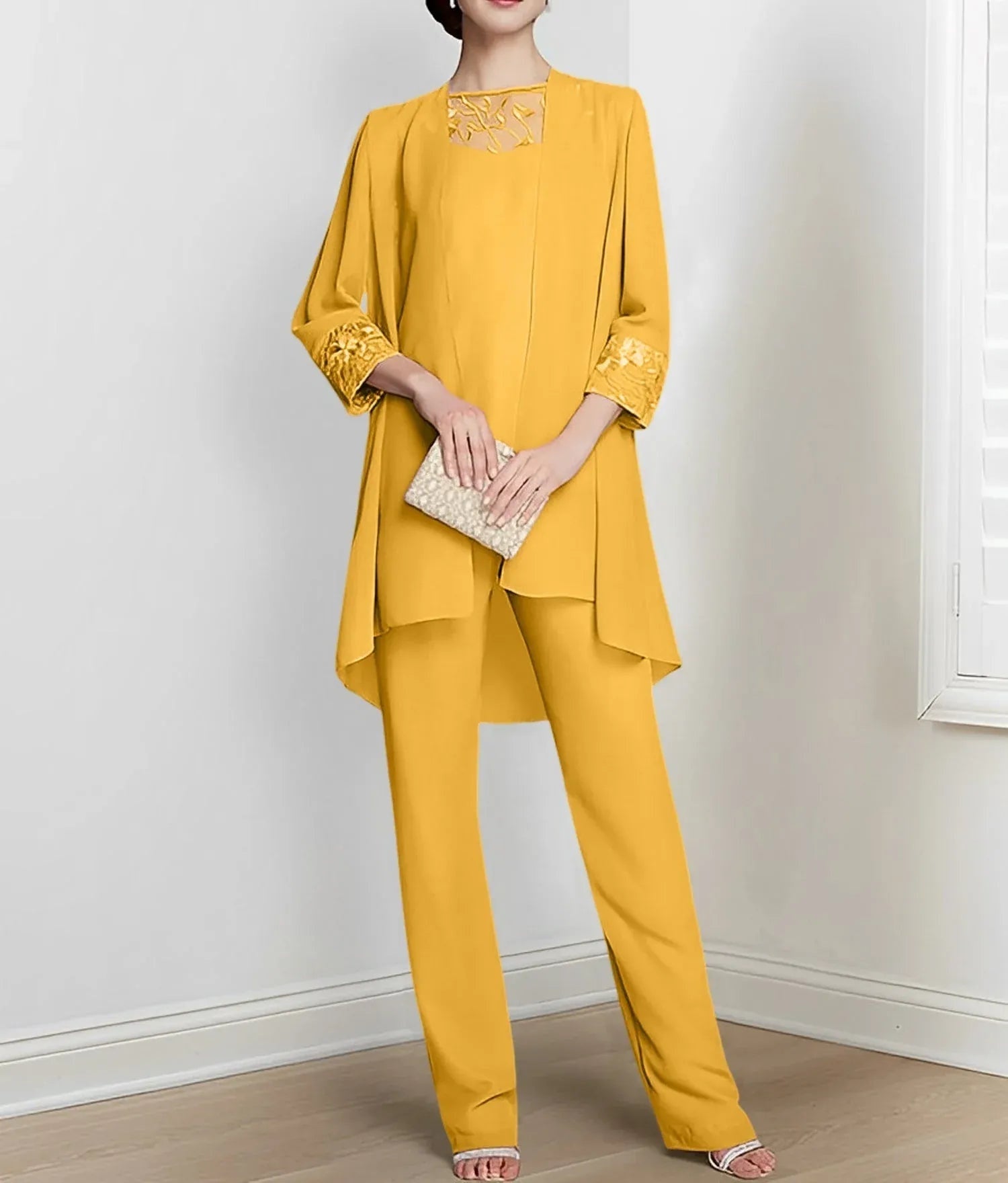 Chiffon Long Sleeves Mother Of The Bride Pantsuits With Jacket