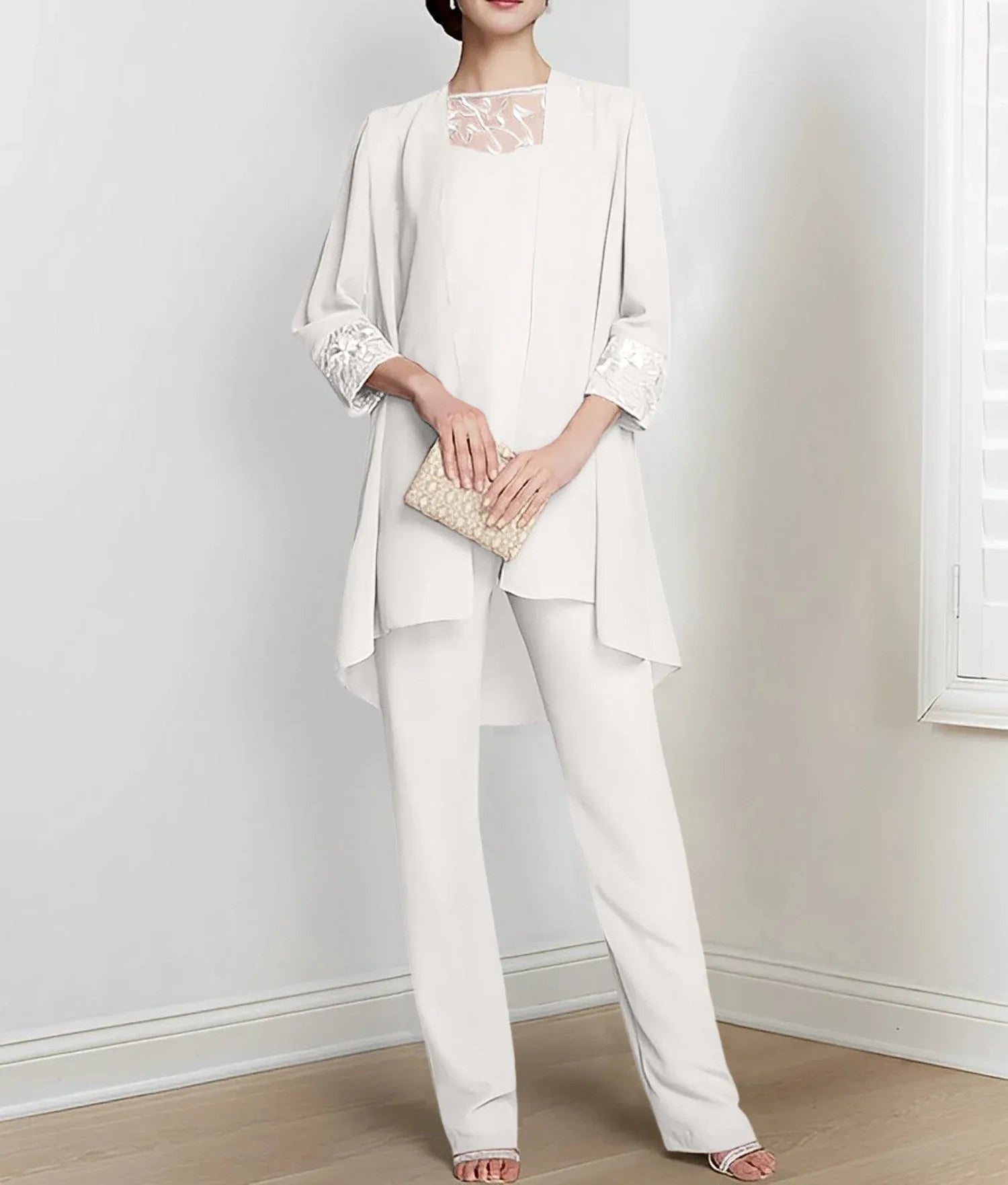 Chiffon Long Sleeves Mother Of The Bride Pantsuits With Jacket
