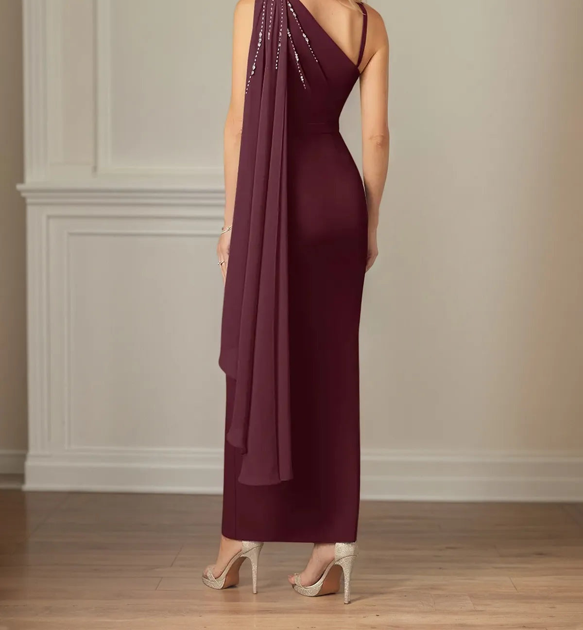 Sheath/Column Chiffon One Shoulder Sleeveless Floor Length Dress