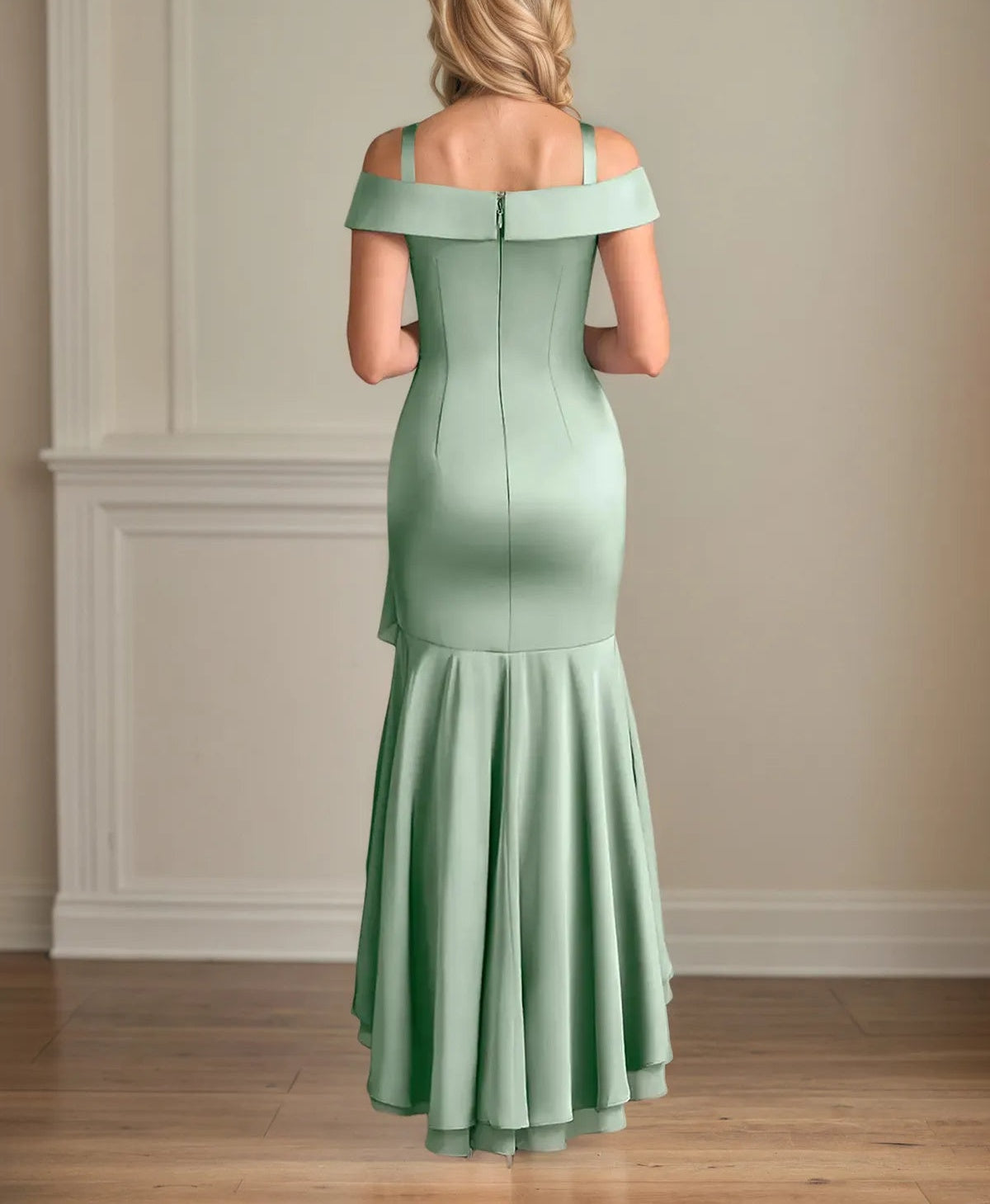 Sheath/Column Satin Off The Shoulder Sleeveless Asymmetrical Dress
