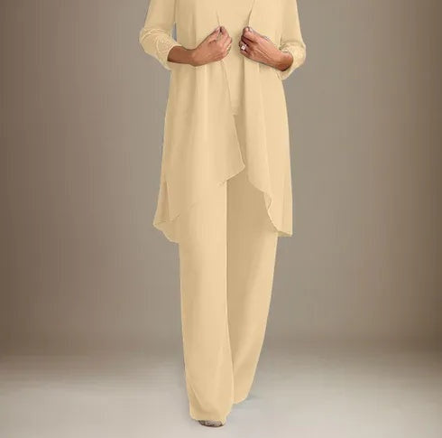 Chiffon Scoop Long Sleeves Mother Of The Bride Pantsuits With Jacket
