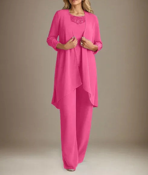 Chiffon Scoop Long Sleeves Mother Of The Bride Pantsuits With Jacket