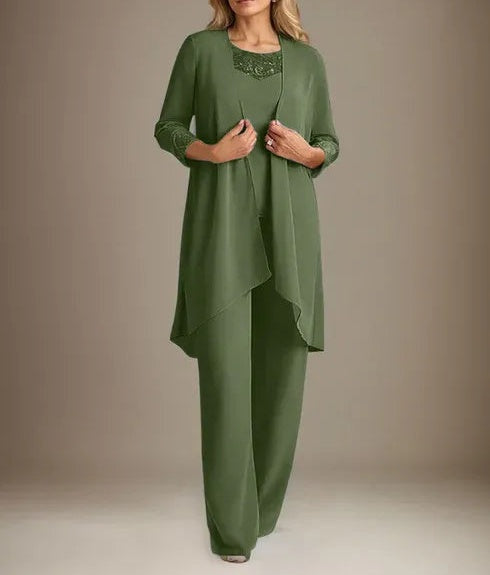 Chiffon Scoop Long Sleeves Mother Of The Bride Pantsuits With Jacket