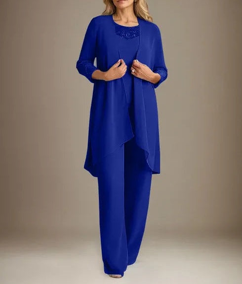 Chiffon Scoop Long Sleeves Mother Of The Bride Pantsuits With Jacket