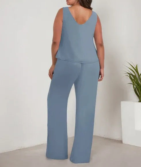 Chiffon Scoop Long Sleeves Mother Of The Bride Pantsuits With Jacket