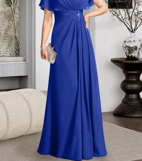 A-line Scoop Floor-Length Chiffon Mother of the Bride Dress With Pleated Beading