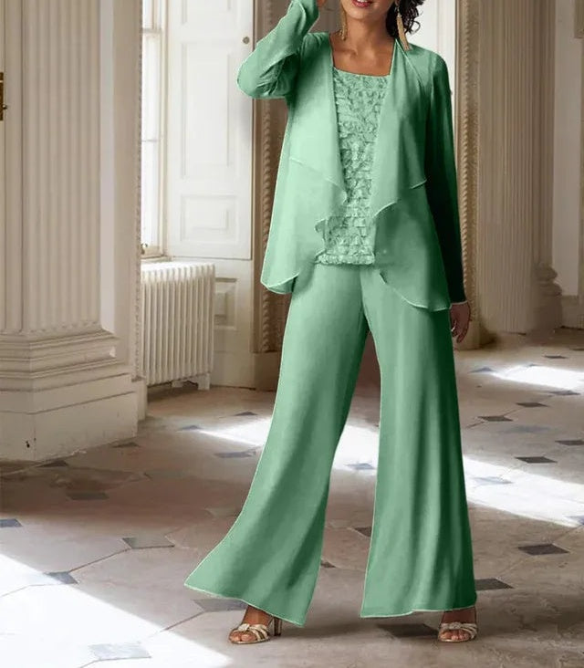 Chiffon Long Sleeves Mother of the Bride Pantsuits with Jacket