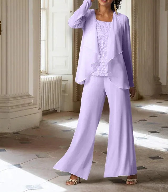 Chiffon Long Sleeves Mother of the Bride Pantsuits with Jacket