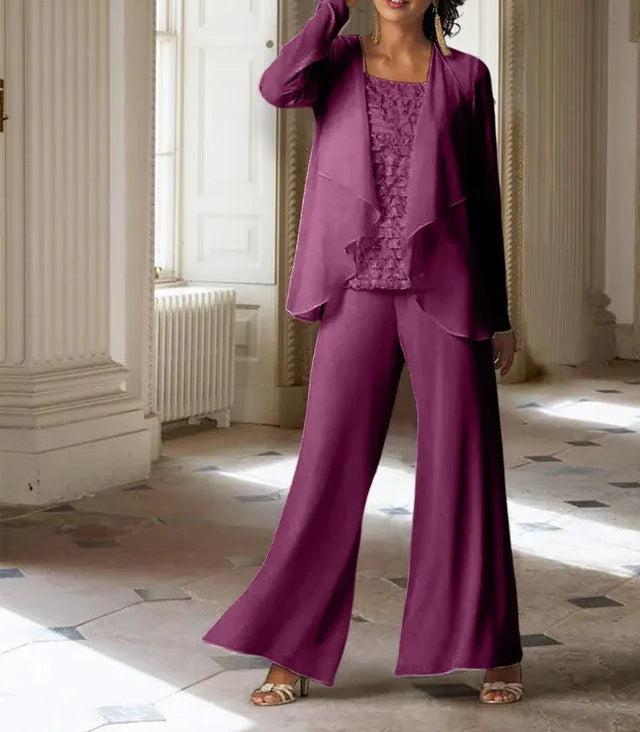 Chiffon Long Sleeves Mother of the Bride Pantsuits with Jacket