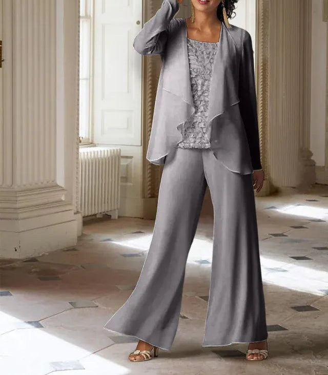 Chiffon Long Sleeves Mother of the Bride Pantsuits with Jacket