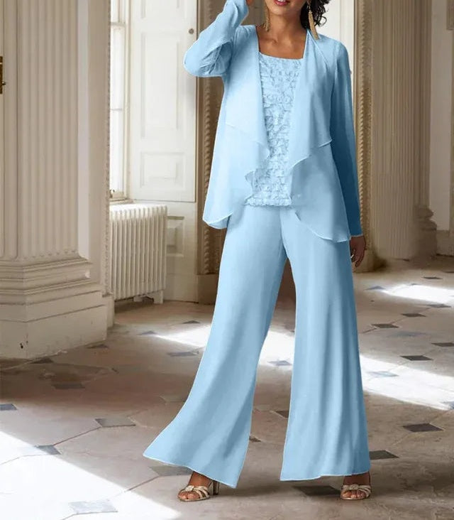 Chiffon Long Sleeves Mother of the Bride Pantsuits with Jacket