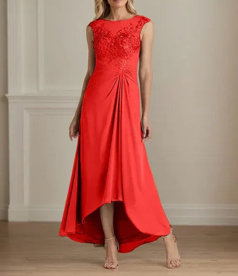 Champagne A-Line Scoop Lace Chiffon Dress