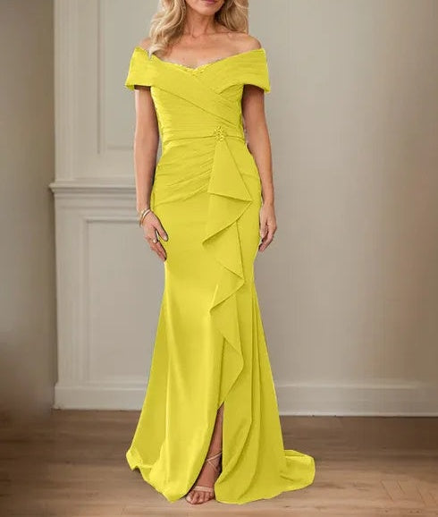 Sheath/Column V-Neck Illusion Floor-Length Lace Chiffon Mother of the Bride Dress With Pleated Sequins