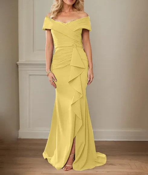 Sheath/Column V-Neck Illusion Floor-Length Lace Chiffon Mother of the Bride Dress With Pleated Sequins
