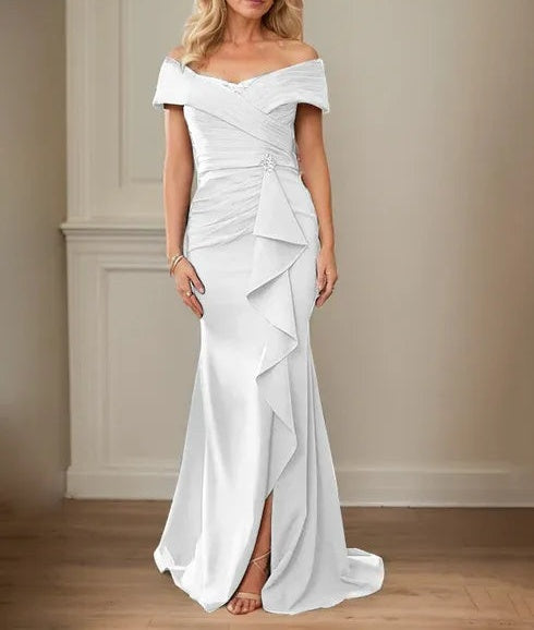 Sheath/Column V-Neck Illusion Floor-Length Lace Chiffon Mother of the Bride Dress With Pleated Sequins