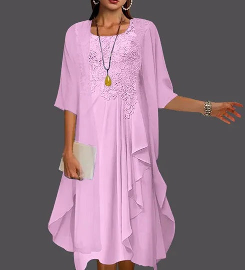 Two Piece A-Line Chiffon Lace Sleeveless Jacket Dresses with Pleats Appliques