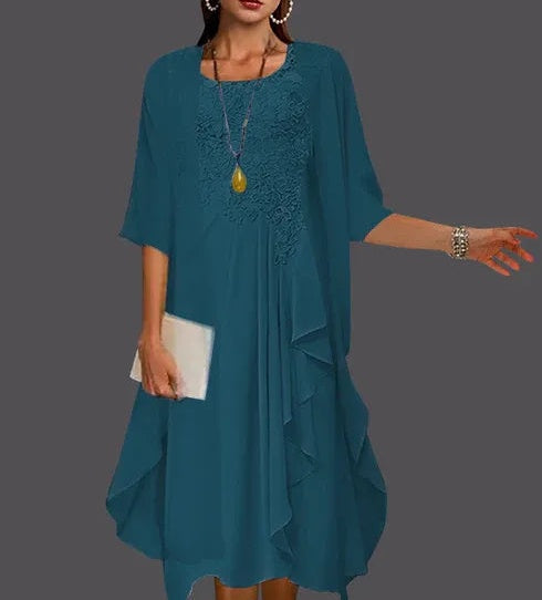 Two Piece A-Line Chiffon Lace Sleeveless Jacket Dresses with Pleats Appliques